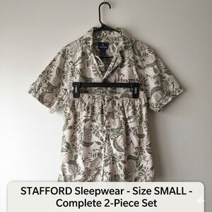 Stafford Men's Pajama Set Small S Tropical Leaf Print Sage Pink 2pc Sleepwear